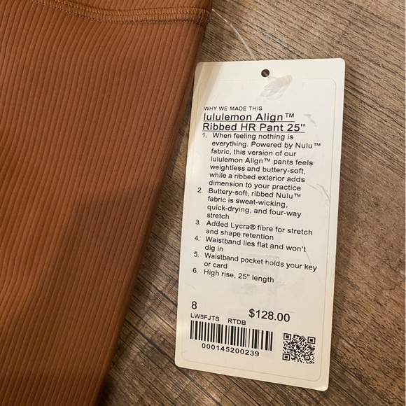 NWT Lululemon Align HR Ribbed Pant 25” - Roasted Brown - Picture 4 of 4